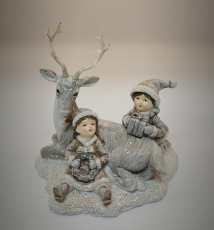 Hirsch mit Kindern aus Poly weiß